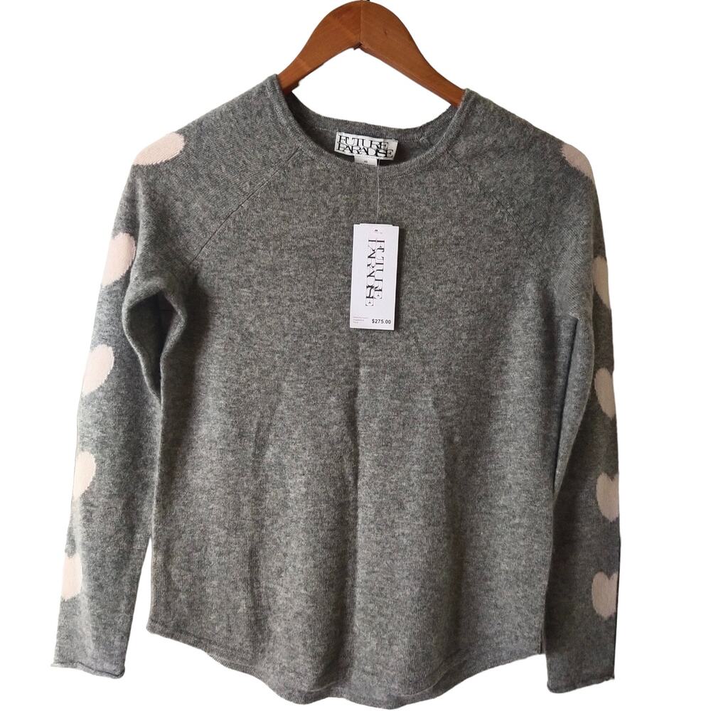 Future Paradise Cashmere Hearts Sweater Gray Pink Long Sleeve Size XS NWT - Picture 5 of 10